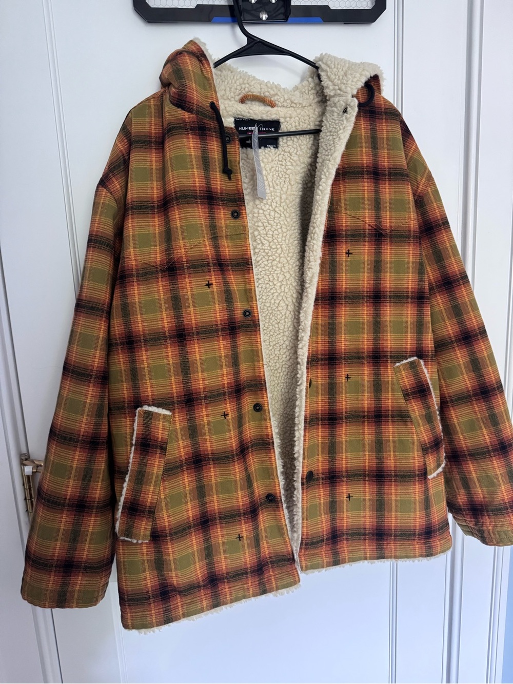 Supreme and Ninety Nine Plaid Hooded Sherpa-Lined Jacket - Yellow & Orange Plaid